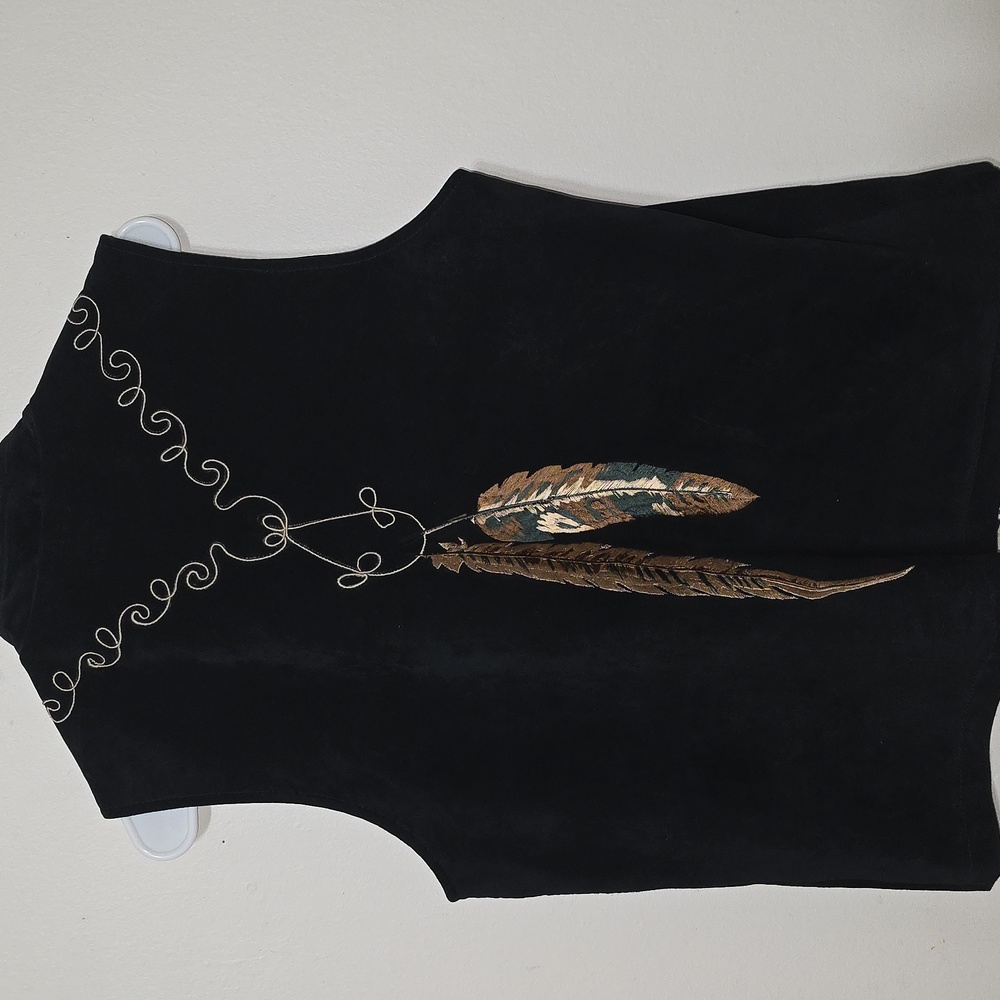 Montanaco Butte Montana Womens Vest Suede Embroidered Feathers Black Size M - Picture 6 of 7